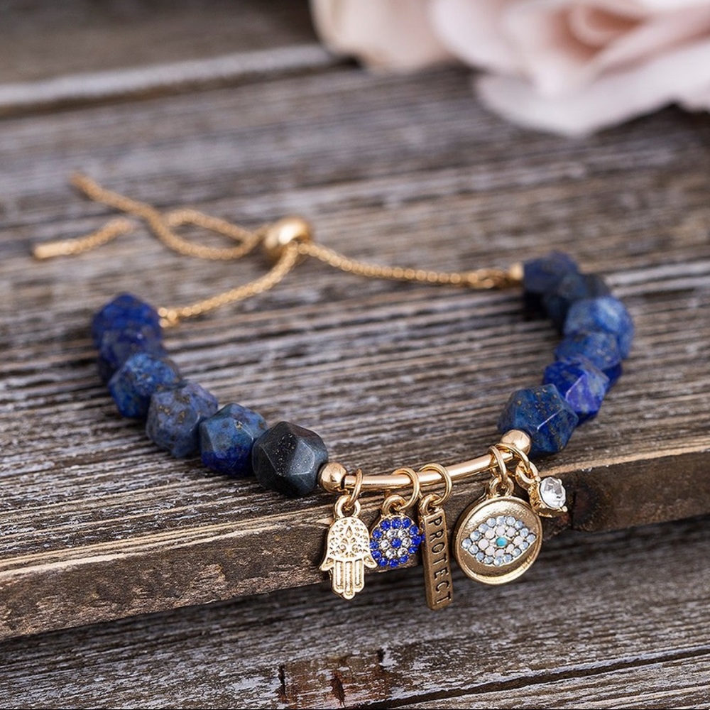 Evil eye & Hamsa Beaded Charm Bracelet